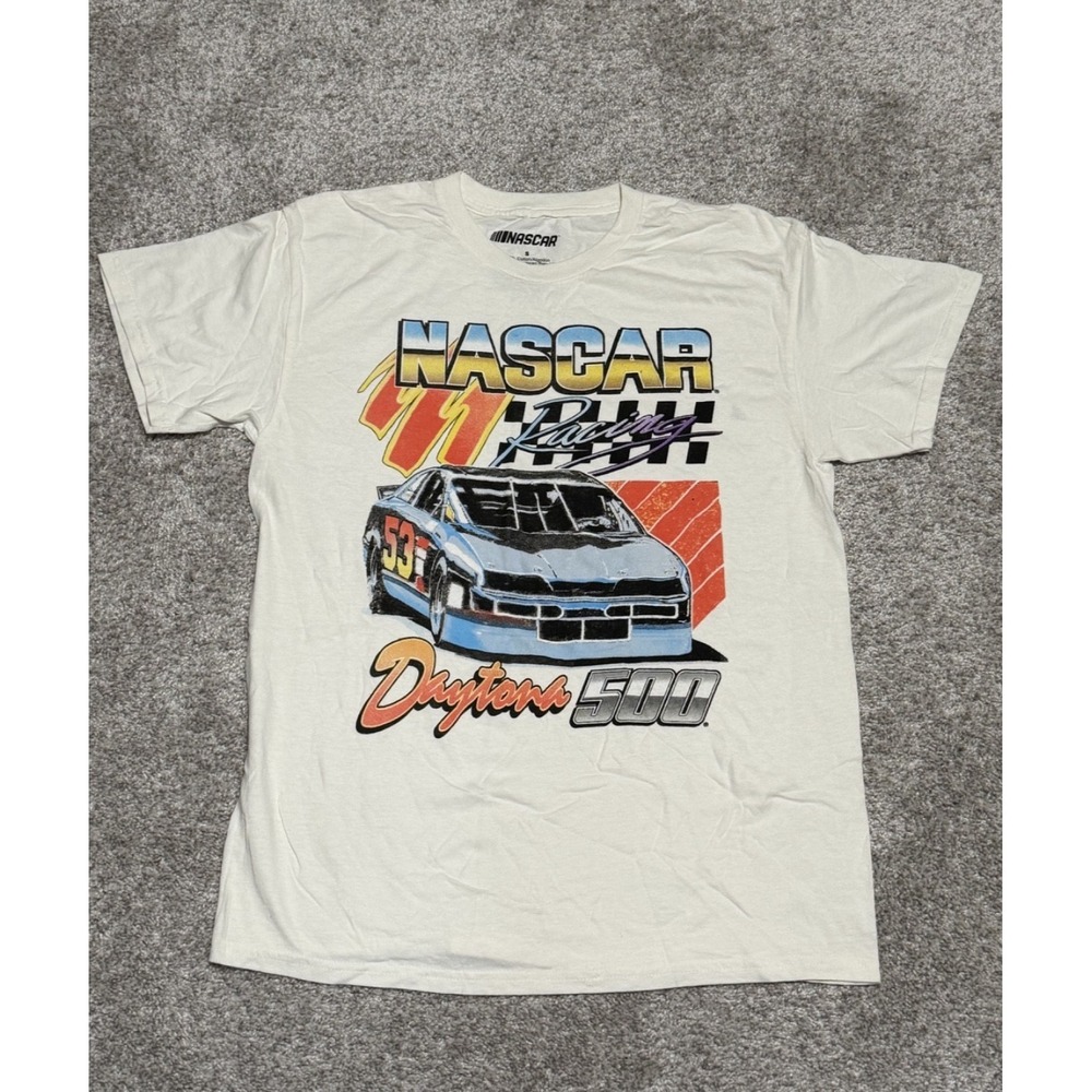 NASCAR Daytona 500 Racing T-Shirt Small White Graphic Car Tee NEW